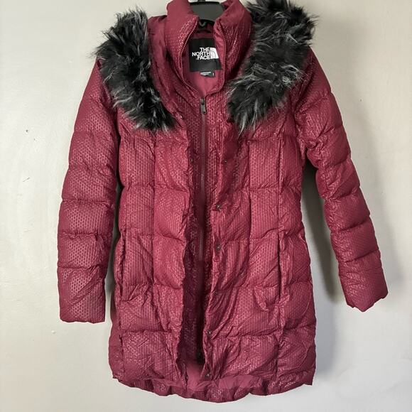 THE NORTH FACE fur hooded down parkina in deep red burgundy size S - Picture 12 of 16